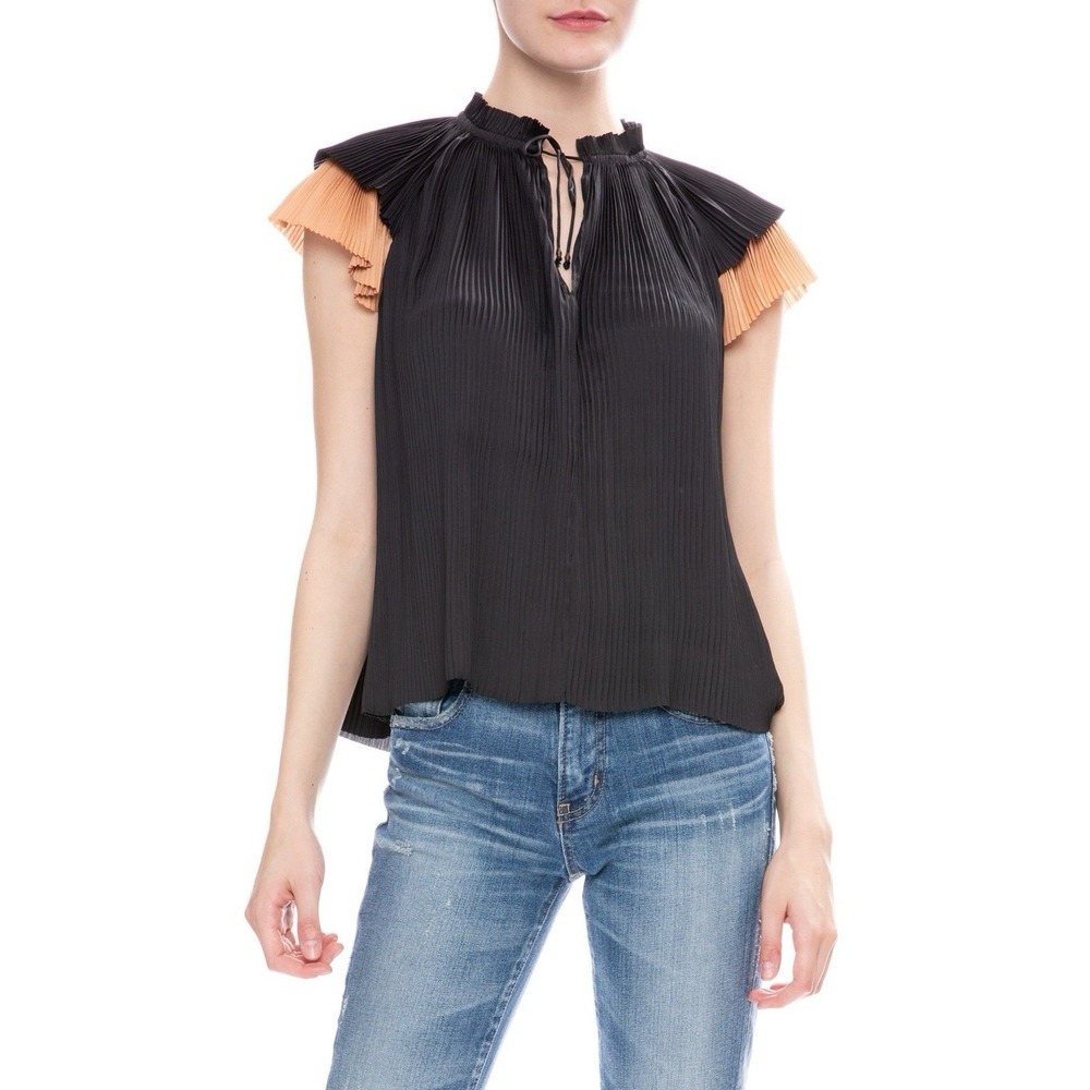 Ulla Johnson Sade Top Women 0 Ruffle Satin Blouse Flutter Sleeves Workwear